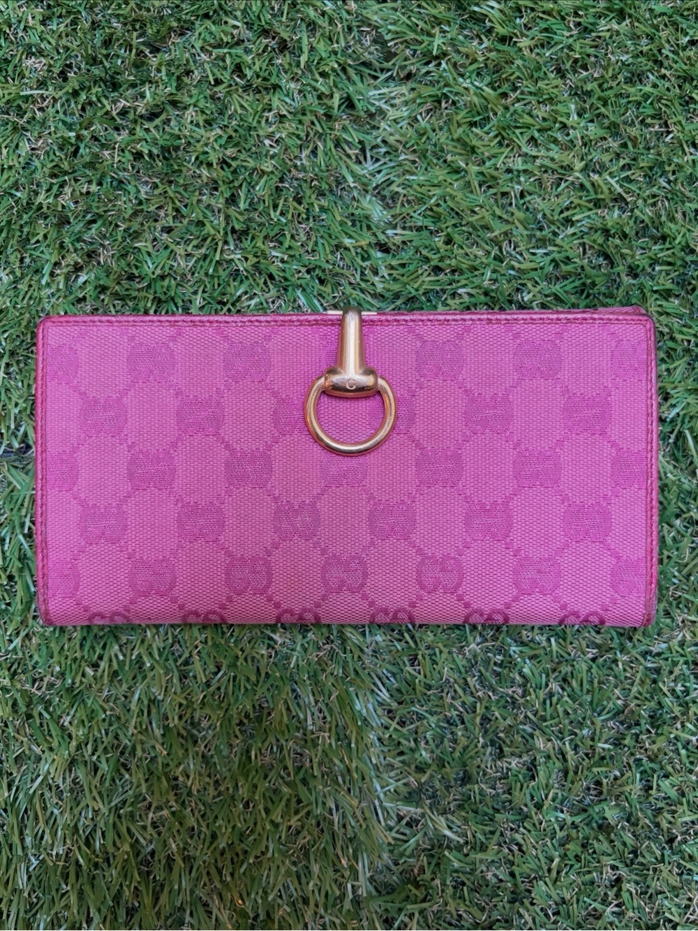 Gucci Horsebit Monogram Pink Long Wallet